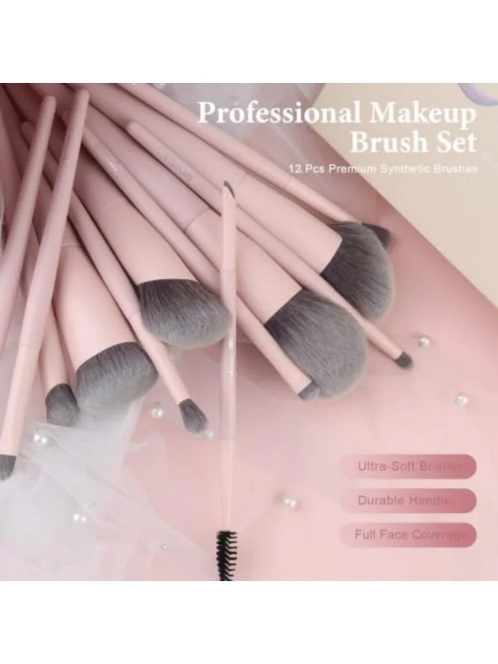 12-Piece Pink Makeup Brush Set with Case | Professional Quality, Soft Bristles